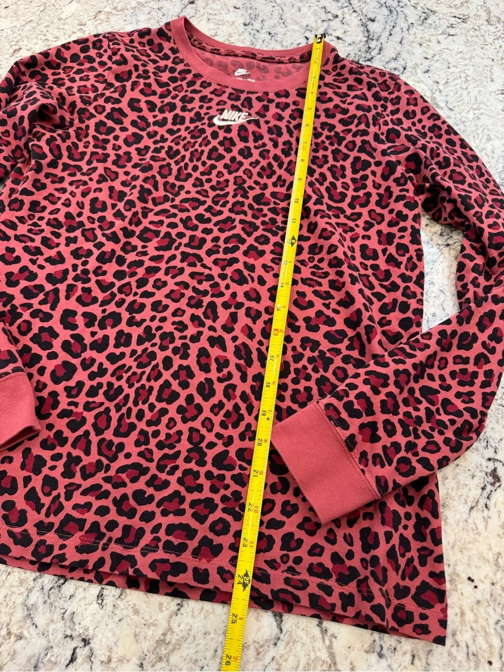 Nike Leopard Print Long Sleeve Tee | Pink & Black | Size Medium